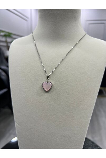 Store Pink Heart Necklace with Steel Chain