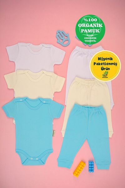 bebetospik Cotton Soft Girl - Baby Boy Long Sleeve Shoulder Snap Snap 3-Piece Set