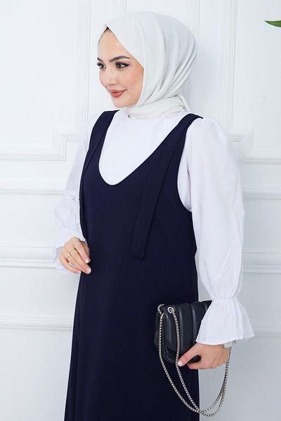 hafsamina Navy Blue River Knitted Gilet Dress Hm2389