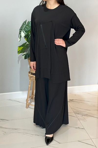 Ceremony Black Bamboo Suit - 5933 Model with Zipper Expandable Legs and Trousers