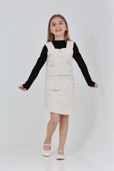 İ&K ŞIMARIK KİDS TİVİT KUMAŞ YELEK FİTİLLİ BADİ ŞORT ETEK ÜÇLÜ TAKIM