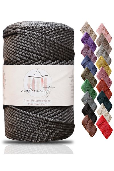 Makromecity Premium 250 gr 3mm Πολυεστερικό Μακραμέ Νήμα Ανθρακί 120 Μ Σουπλά Νήμα και Νήματα Τσάντας