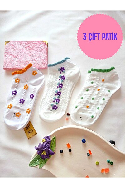 ENEFENDİ 3 чифта меки памучни чорапи без шевове, къси до глезена, с мотиви, дамски, размери 36-40
