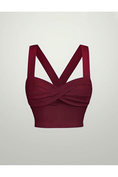 WEEST MODA Top crop cu bretele late de vară bordeaux, cu bretele late în față