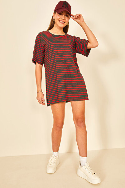 EYYE Γυναικείο μπλουζάκι με διπλό μανίκι Anthracite Red Oversize