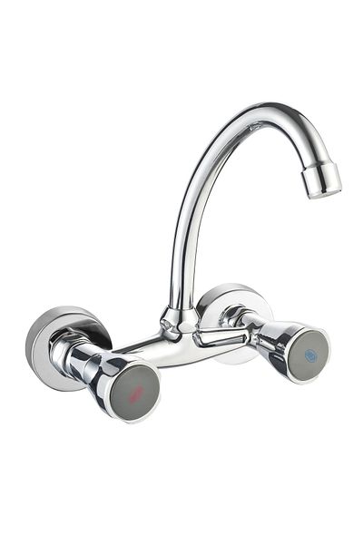 HESANIT Classic Two Handle Wall Sink Mixer With HU Spout Chrome