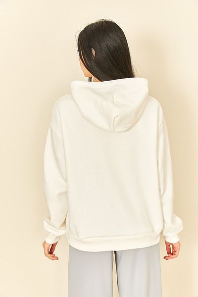 EYYE Ecru Print Detailed Three Thread Women's Sweatshirt