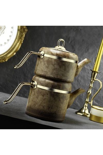 Brioni Royal Stone Fireproof Non-Stick Stone Textured Granite Set Teapot Tiger Eye-Gold