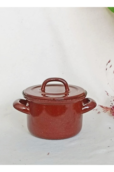 EBRULİEMAYE Kahverengi Çilli Mini Emaye Tencere 900 ml Mama Artan Yemek Çorba...