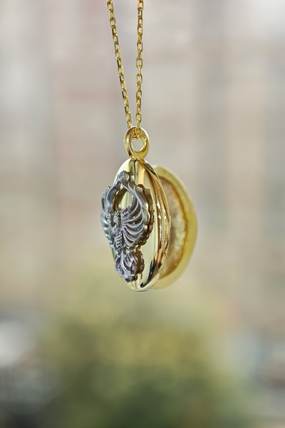 jingle bells 925 Ayar Gümüş Anka Kuşu Kapaklı Açılır Kapanır Fotoğraflık Madalyon Kolye