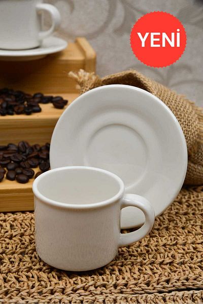KATREMİA Mia Espresso Porcelain Coffee Cup Set 4 Pieces for 2 Persons (80 ml)