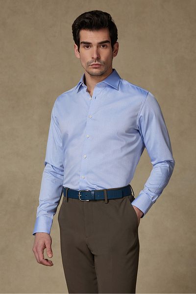 Abbate Donatello Dobby Cotton Slim Fit Blue Classic Collar Men's Shirt