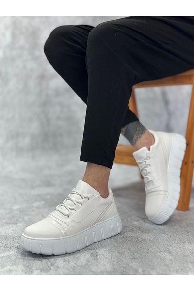 BESKAR BA0666 BOA Ανδρικά παπούτσια casual λευκή ψηλή σόλα
