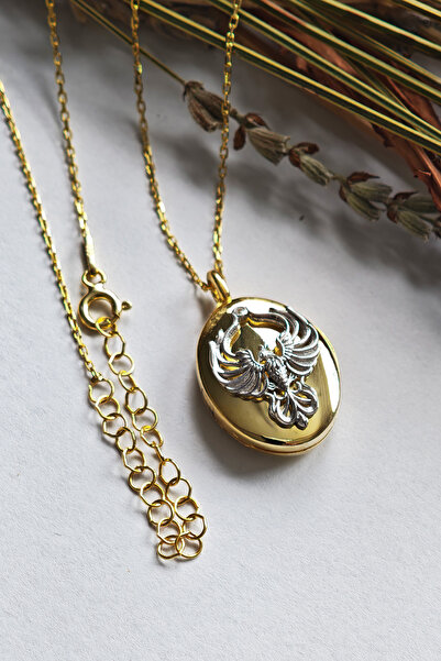 jingle bells 925 Ayar Gümüş Anka Kuşu Kapaklı Açılır Kapanır Fotoğraflık Madalyon Kolye