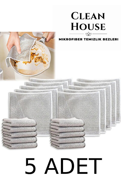 CLEAN HOUSE ( 5 Adet ) İnox Çizilmez Bulaşık Teli Bezi, Mutfak Bezi, Bulaşık Ovalama Teli, Kir,Pas ,Yağ Sökücü