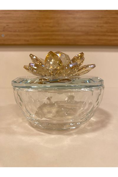 PLUS HOME Sugar Bowl Crystal Water Lily Flowers Honey Color