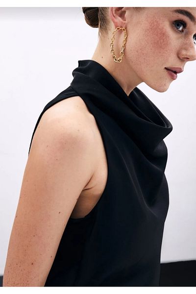 Sateen A-Line Blouse with a Neckline with a Neckline