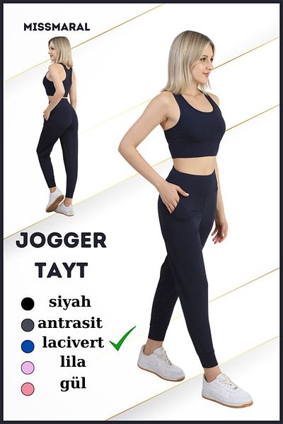 missmaral Jambiere Albastru bleumarin Jogger cu talie înaltă Potrivire confortabilă Buzunare laterale duble Aspect sportiv Jogger Trend 106103