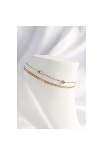 Skygo 316L Steel Gold Color Evil Eye Bead Designed 2-Piece Anklet - Tj-Hh1607