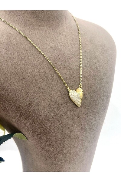 XUPING JEWELRY Zincir Zirkon Taşlı Kırık Kalp Model (14k Gold - 45+5cm)