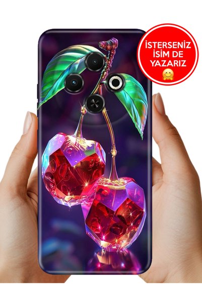 TECNO Spark 30C Kılıf Kamera Korumalı Full Desen Arka Silikon Kristal Kiraz