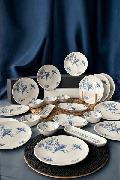 Trendymutfak Serenat 22 Piece Porcelain Breakfast Set for 12 People