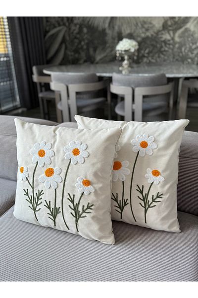 Skhome Daisy Punch Embroidered Throw Pillow Cover 1 Piece 43X43Cm(Pnc-107)
