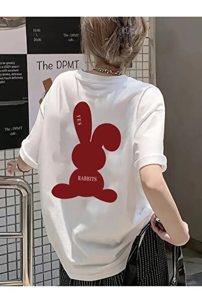 AZIZI TEKSTIL Μπλουζάκι με στρογγυλή λαιμόκοψη με στάμπα Red Rabbit, Άνετο κο...