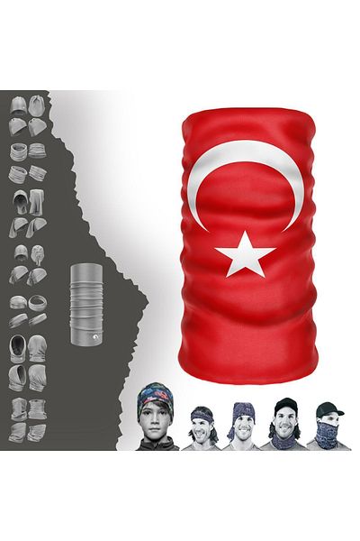 e-Taktik Multifunctional Flag Of Turkey Seamless UV Face Mask Buff Paphos Headband Bandana Hairband