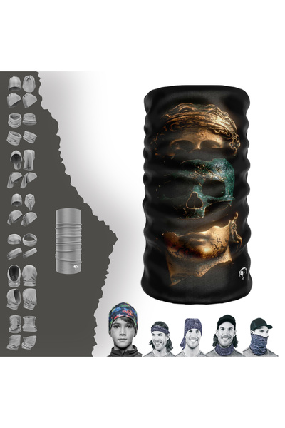 e-Taktik Чорний фон Золотий череп Художній виріб Безшовний трубчастий комір Б...