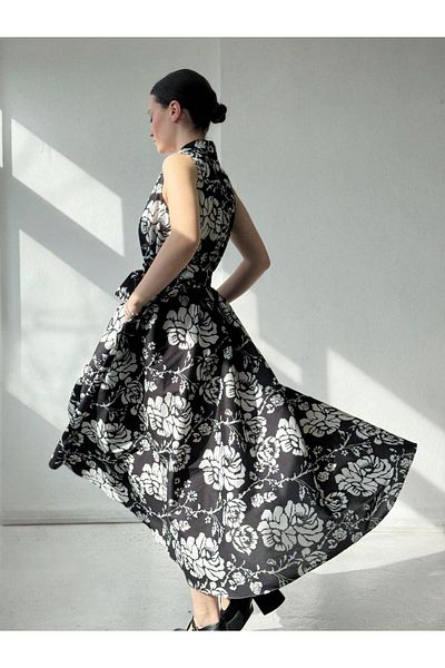 Retrobird Maria Tasarım - Front Buttoned Cream and Black Dress