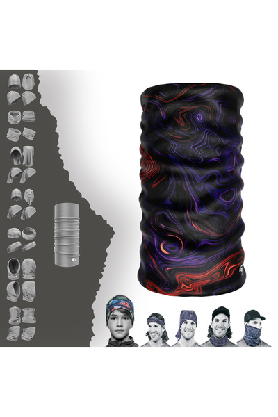 e-Taktik Mor Lav Desenli Ebru Sanatı Dikişsiz Tüp Boyunluk Bandana Buff Baf