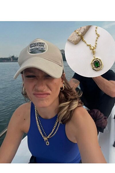 MioArt Serenay Zümrüt Taşlı Yeşil Baget Kolye