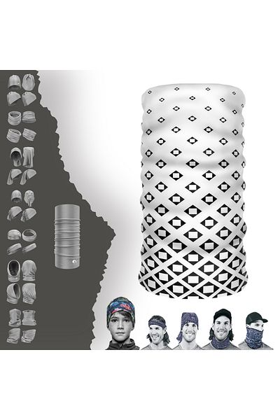 e-Taktik Black and White Geometric Patterned Seamless Tube Neck Collar Buff Buff Bandana Mask Bonnet Hair Band