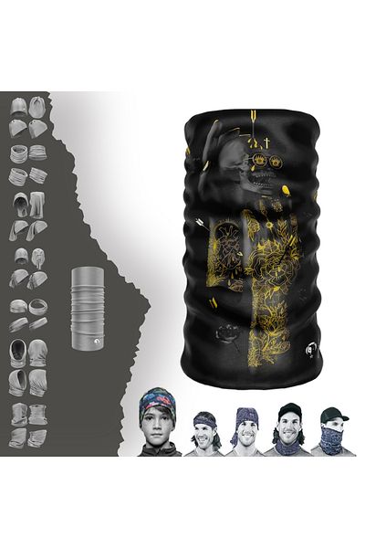 e-Taktik Gold Skull with Black Background Artwork Seamless Tube Neck Collar Bandana Bone Mask