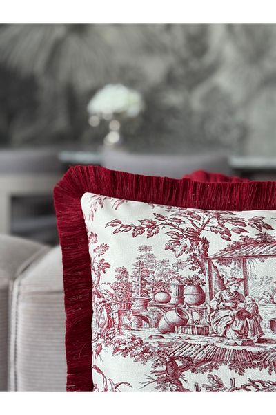 Skhome Husă de pernă decorativă cu franjuri pentru țărănesc cu două fețe 1 bucată 43x43 (SK-K09)