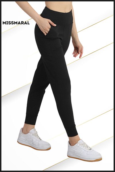 missmaral Jambiere Jogger negru cu talie înaltă Potrivire confortabilă Buzunar dublu lateral pentru telefon Sport Look Trend Jogger 106103
