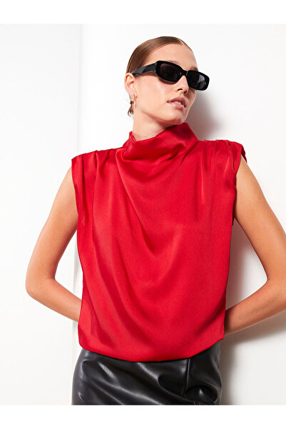 LC Waikiki High Collar Plain Long Sleeve Satin Women's Blouse