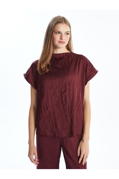 LC Waikiki Γυναικεία μπλούζα με όρθιο γιακά Oversize Σατέν