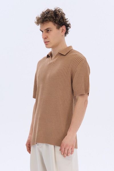 İLKCET MODA Ανδρικό πλεκτό μπλουζάκι με λαιμόκοψη V Oversize