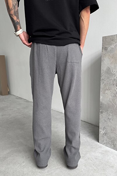 yung Gri Bol Kalıp Triko Pantolon