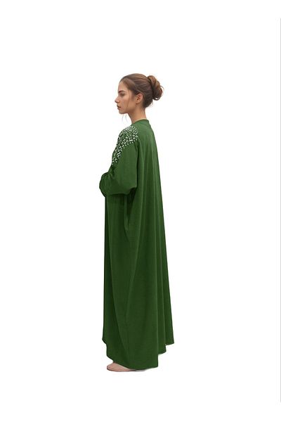 Generic Dark green abaya with shoulder embroidery