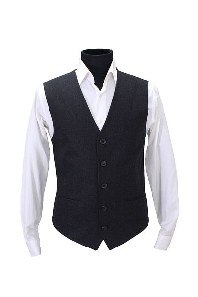 MENTOR REGALO Men's Vest V-Collar Dark Gray Wool Fabric 160510