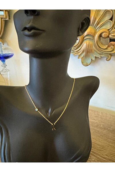 misstakıjewerly ÇELİK GOLD RENK NAZARLI  K HARF KOLYE