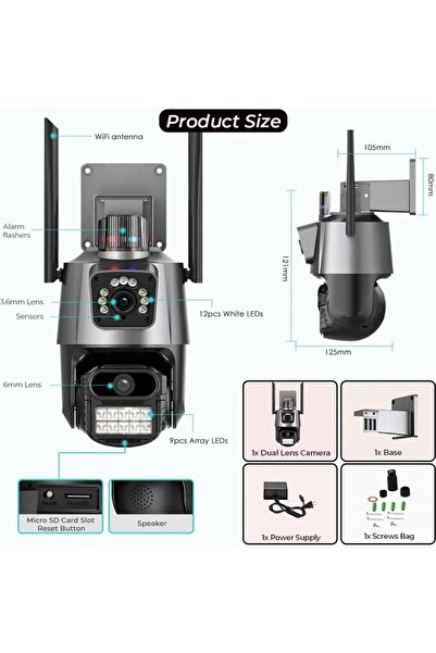 Store Int-Cm58 Kablosuz Ptz Kamera Iç Dış Mekan Alarmlı 8x Zoom Gece Görüşlü Güvenlik Kamerası