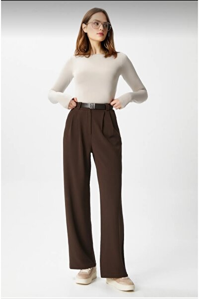 Safgiyim44 Kadın Rena Kemerli Likralı Plazzo Pantalon