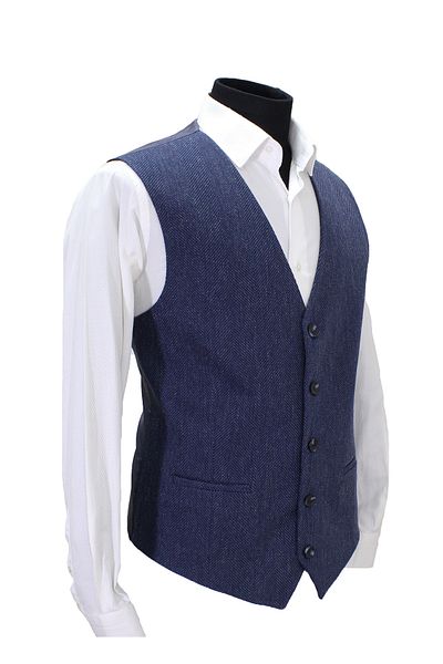 MENTOR REGALO Men's Vest V-Neck Herringbone Pattern Navy Blue 160466