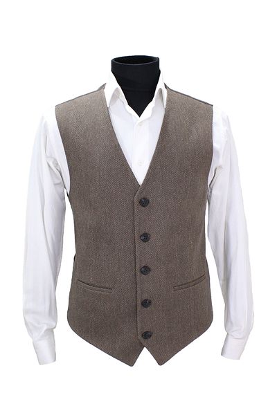 MENTOR REGALO Men's Vest V-Collar Brown Wool Patterned 160563