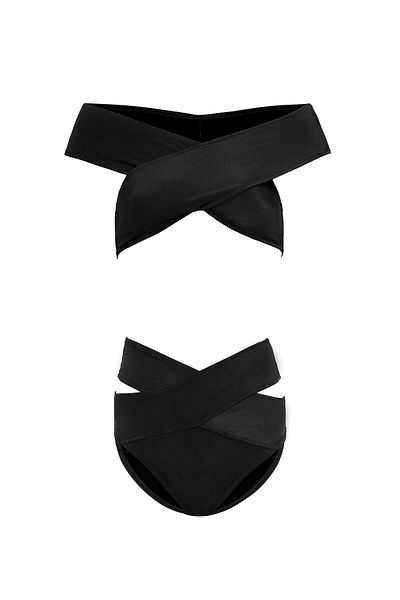 AQUAVİVA Aquaviva Women's Black Ribbed Shay Cross Combination Bikini Set