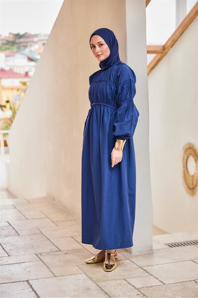 LOCCO Γυναικείο φόρεμα με λεπτομέρειες Navy Blue